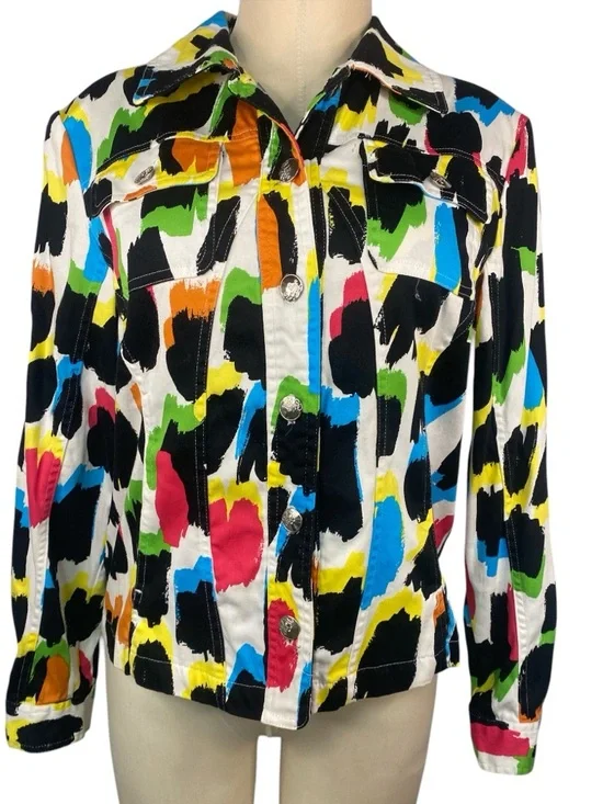 Erin London Colorful Abstract Print Long Sleeve Button Up Shirt Women’s Medium - Picture 1 of 4